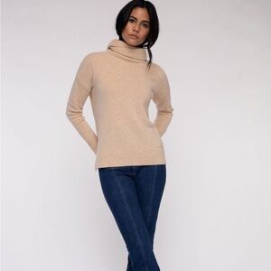 ALASHAN 100% 4Ply Mongolian Cashmere Luxe Turtleneck Zip Back Cream Sweater S